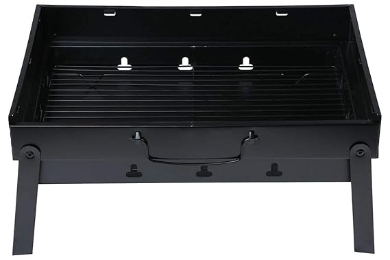 Barbecue Grills - Foldable Charcoal Barbeque Grill With (2 Spatula, 1 Bbq, 10 Stick & 1 Air Blower ) | Outdoor bbq grill tools for Camping Picnics Traveling - Stellar BlacKS (BBQGRILL)