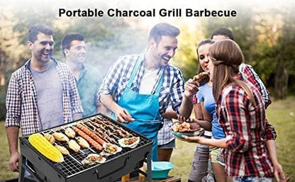 Barbecue Grills - Foldable Charcoal Barbeque Grill With (2 Spatula, 1 Bbq, 10 Stick & 1 Air Blower ) | Outdoor bbq grill tools for Camping Picnics Traveling - Stellar BlacKS (BBQGRILL)